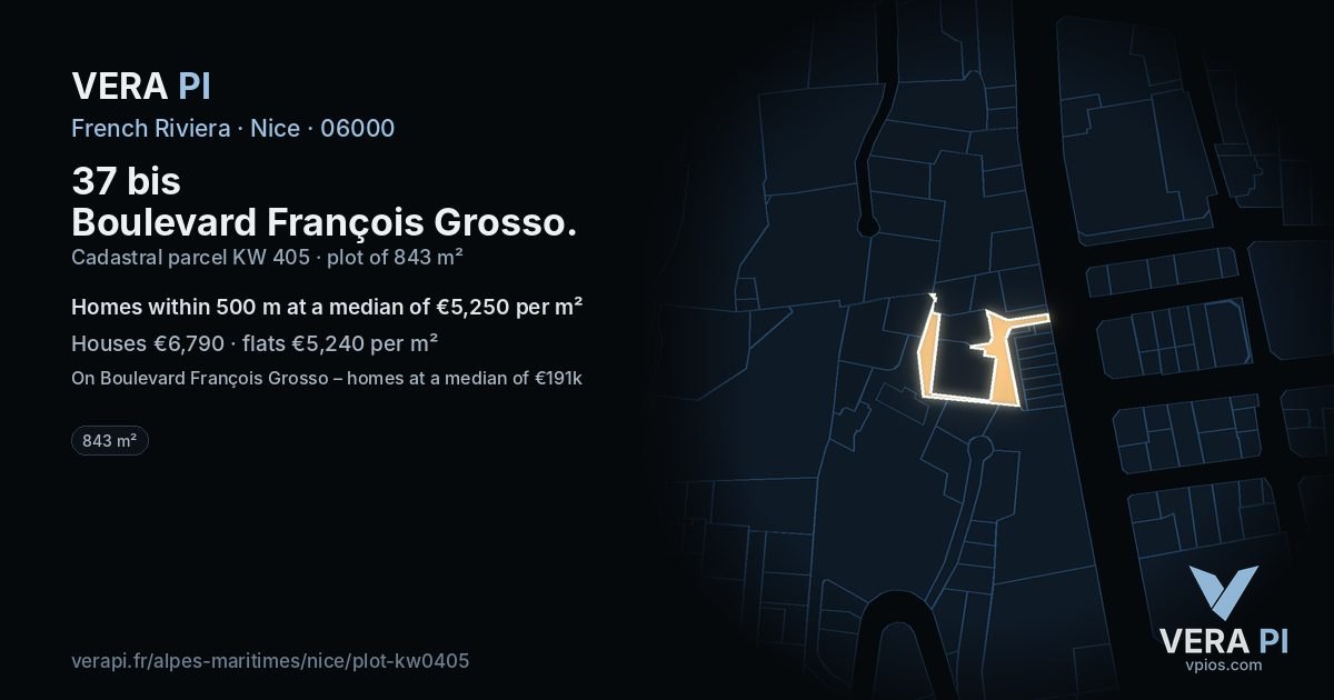 37 bis Boulevard François Grosso, Nice at night – the plot lit, the parcels around coloured by the prices near them