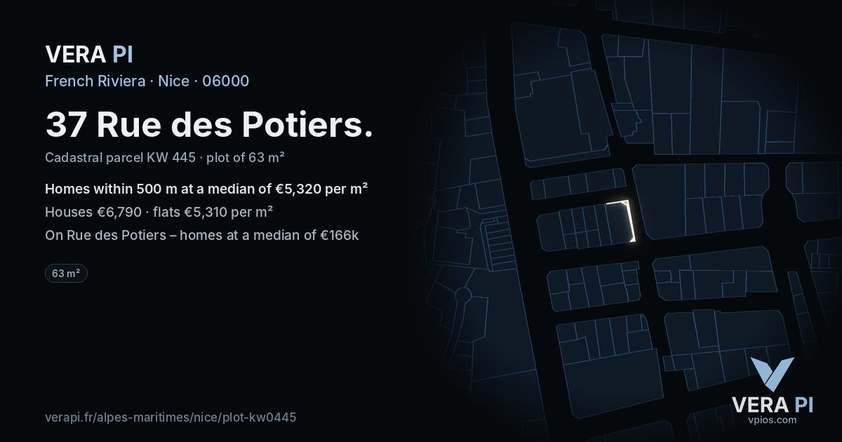 37 Rue des Potiers, Nice at night – the plot lit, the parcels around coloured by the prices near them