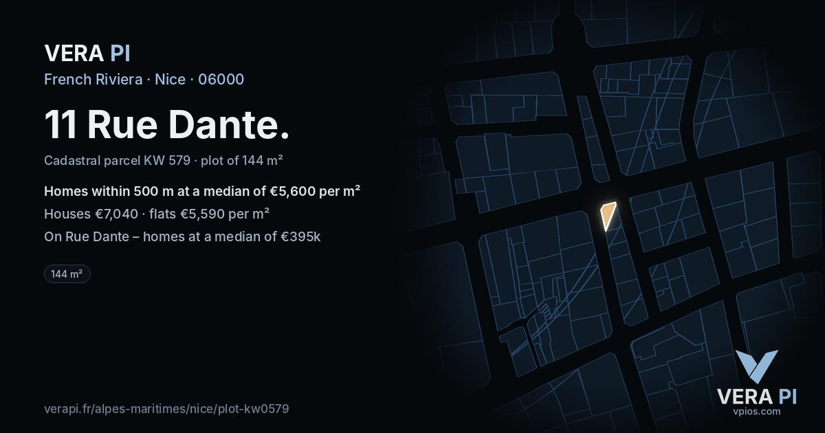 11 Rue Dante, Nice at night – the plot lit, the parcels around coloured by the prices near them