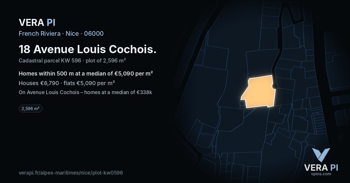 18 Avenue Louis Cochois, Nice at night – the plot lit, the parcels around coloured by the prices near them