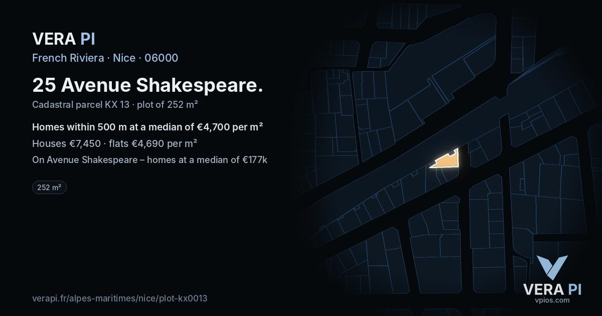 25 Avenue Shakespeare, Nice at night – the plot lit, the parcels around coloured by the prices near them