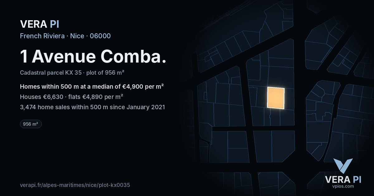 1 Avenue Comba, Nice at night – the plot lit, the parcels around coloured by the prices near them