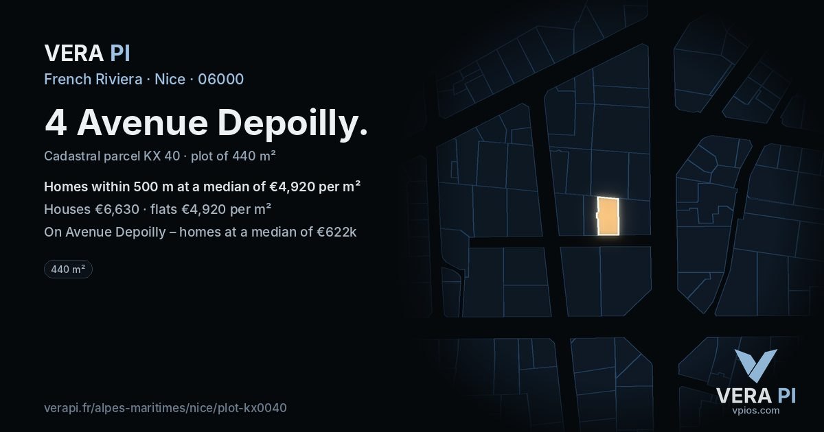 4 Avenue Depoilly, Nice at night – the plot lit, the parcels around coloured by the prices near them