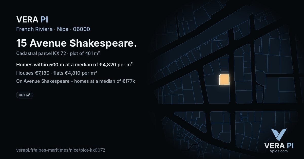15 Avenue Shakespeare, Nice at night – the plot lit, the parcels around coloured by the prices near them