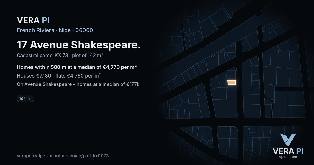 17 Avenue Shakespeare, Nice at night – the plot lit, the parcels around coloured by the prices near them
