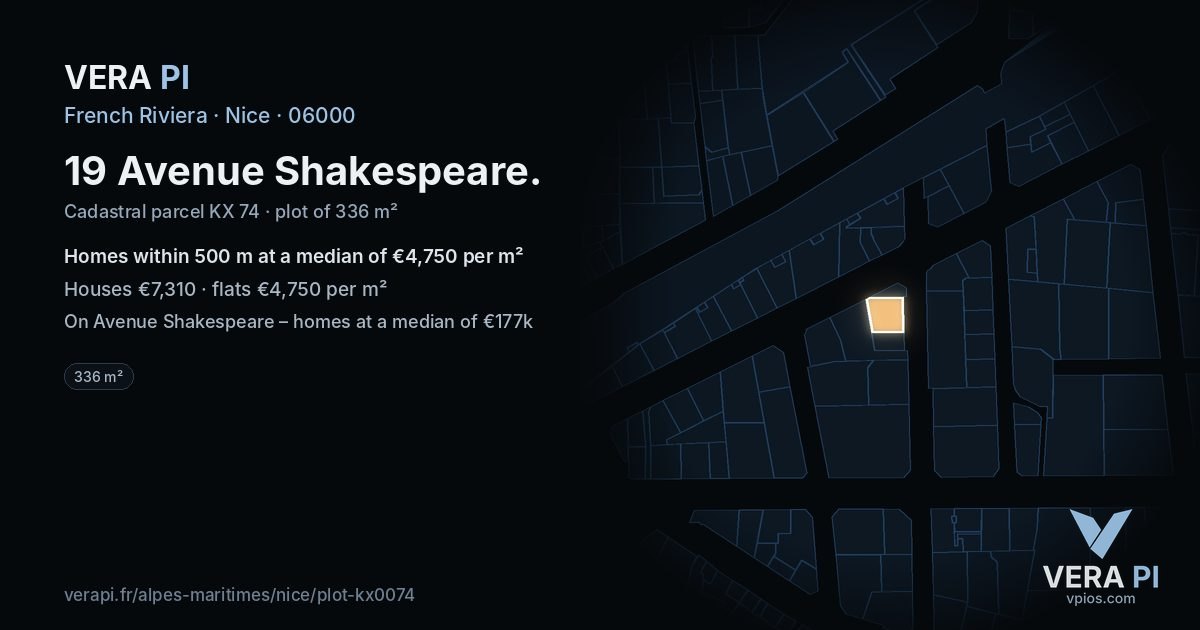 19 Avenue Shakespeare, Nice at night – the plot lit, the parcels around coloured by the prices near them