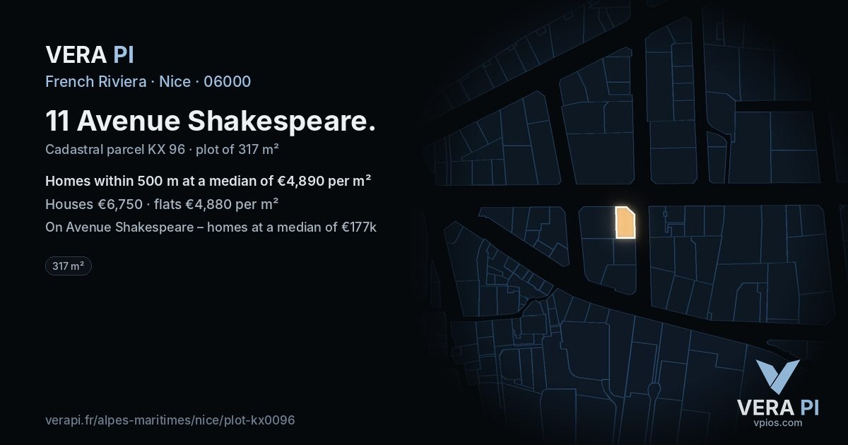 11 Avenue Shakespeare, Nice at night – the plot lit, the parcels around coloured by the prices near them