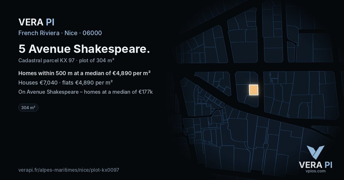 5 Avenue Shakespeare, Nice at night – the plot lit, the parcels around coloured by the prices near them