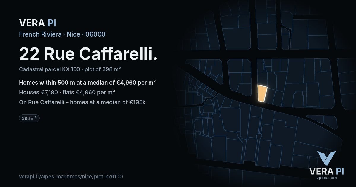 22 Rue Caffarelli, Nice at night – the plot lit, the parcels around coloured by the prices near them