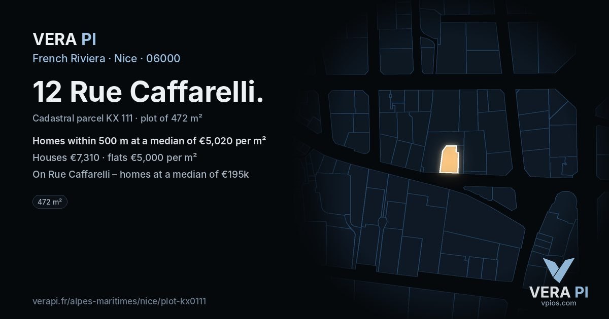 12 Rue Caffarelli, Nice at night – the plot lit, the parcels around coloured by the prices near them