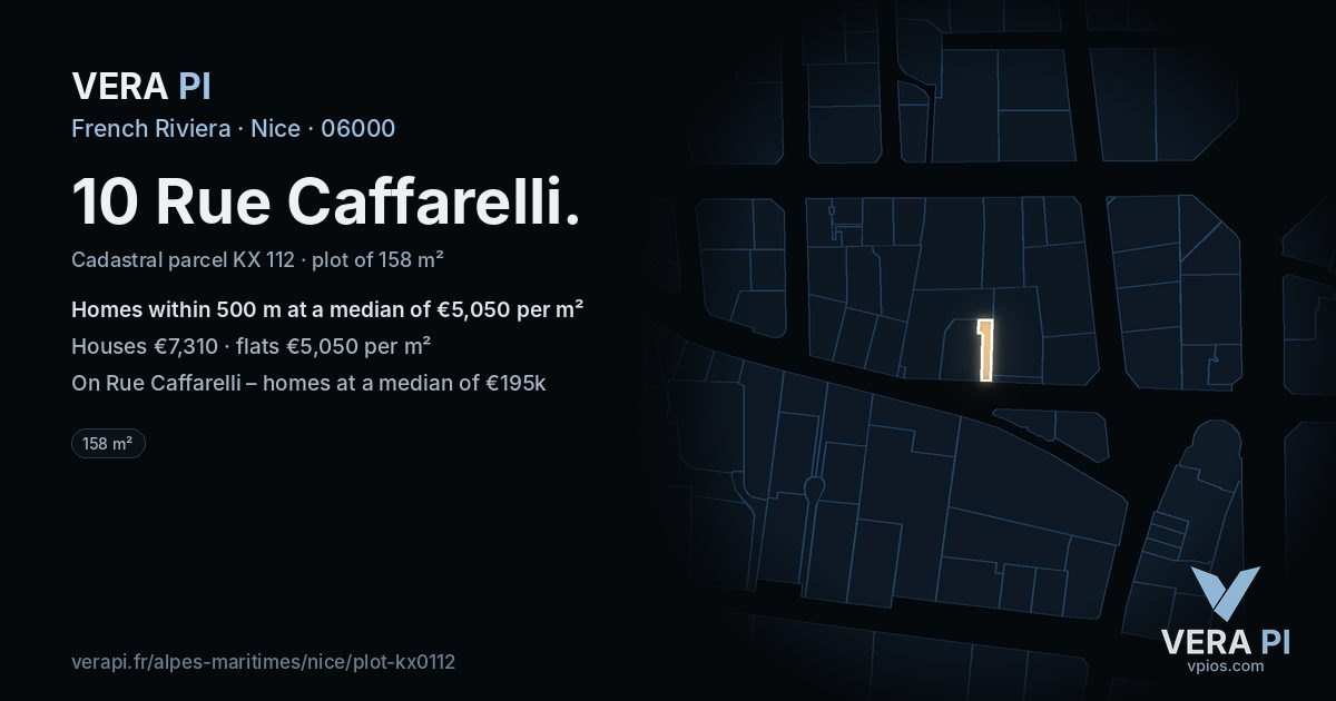 10 Rue Caffarelli, Nice at night – the plot lit, the parcels around coloured by the prices near them