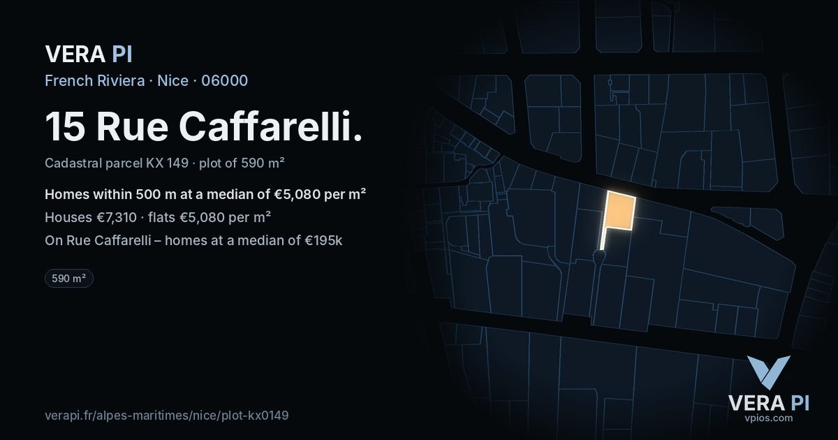15 Rue Caffarelli, Nice at night – the plot lit, the parcels around coloured by the prices near them