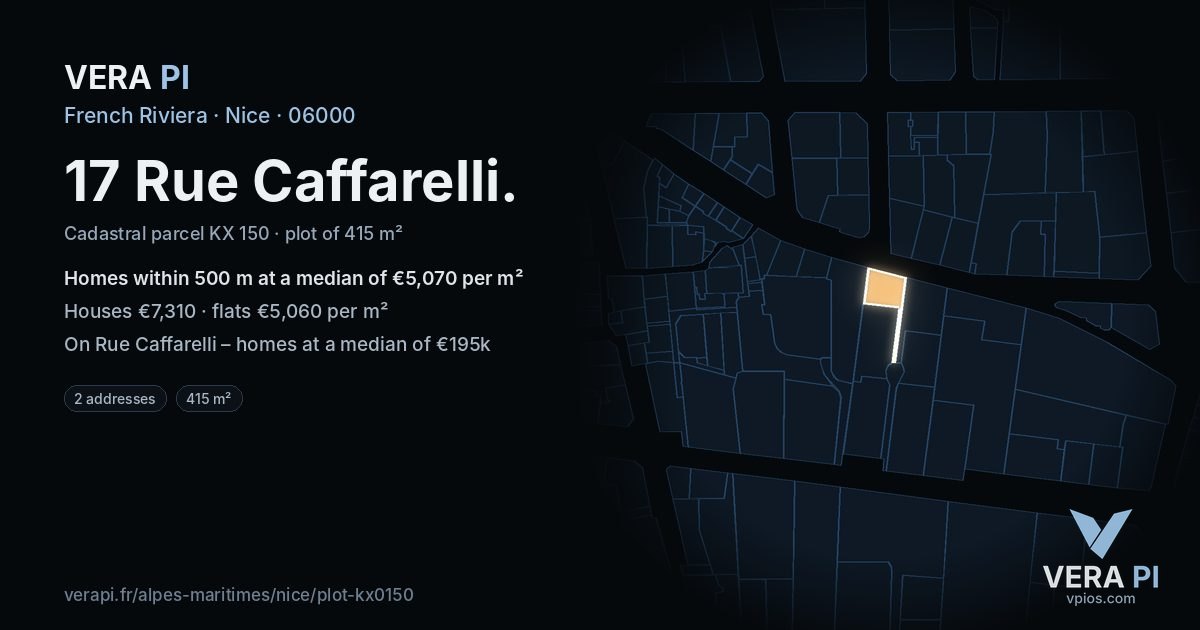 17 Rue Caffarelli, Nice at night – the plot lit, the parcels around coloured by the prices near them