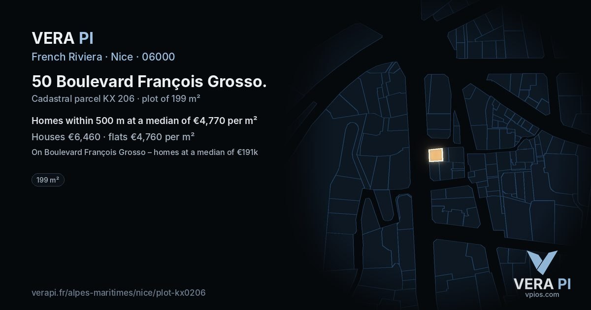 50 Boulevard François Grosso, Nice at night – the plot lit, the parcels around coloured by the prices near them