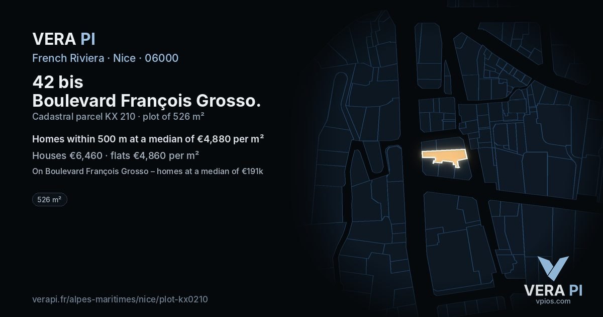 42 bis Boulevard François Grosso, Nice at night – the plot lit, the parcels around coloured by the prices near them