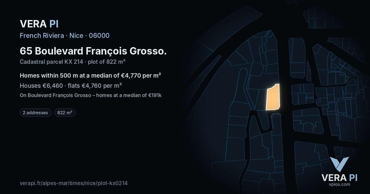 65 Boulevard François Grosso, Nice at night – the plot lit, the parcels around coloured by the prices near them