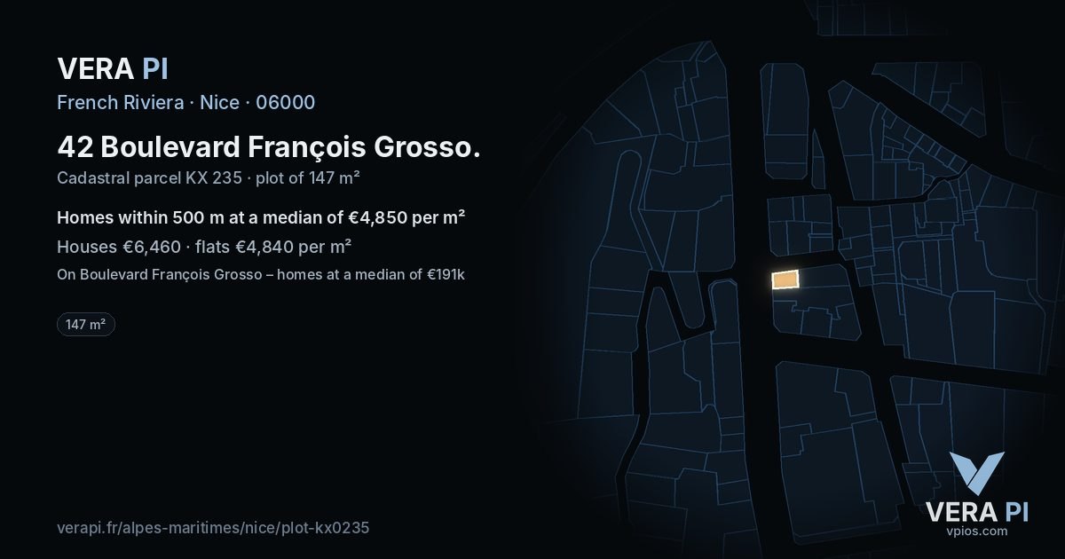 42 Boulevard François Grosso, Nice at night – the plot lit, the parcels around coloured by the prices near them