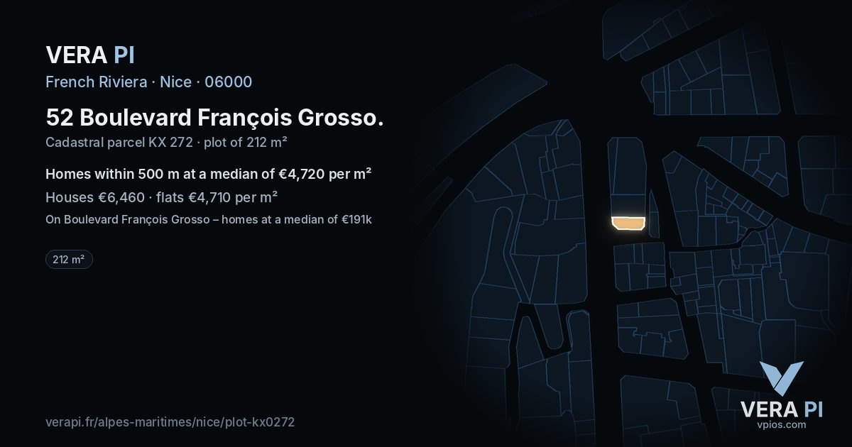 52 Boulevard François Grosso, Nice at night – the plot lit, the parcels around coloured by the prices near them