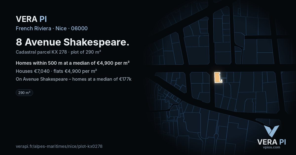 8 Avenue Shakespeare, Nice at night – the plot lit, the parcels around coloured by the prices near them