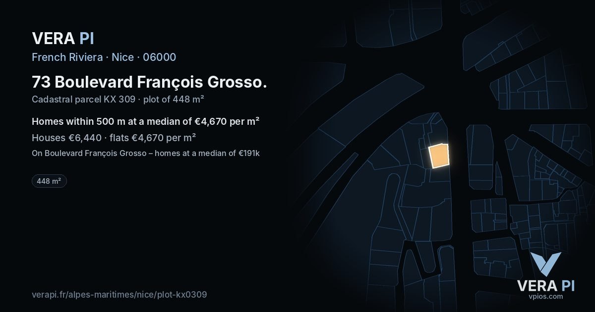 73 Boulevard François Grosso, Nice at night – the plot lit, the parcels around coloured by the prices near them