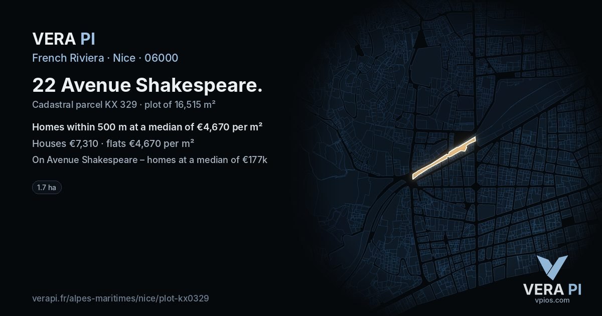 22 Avenue Shakespeare, Nice at night – the plot lit, the parcels around coloured by the prices near them