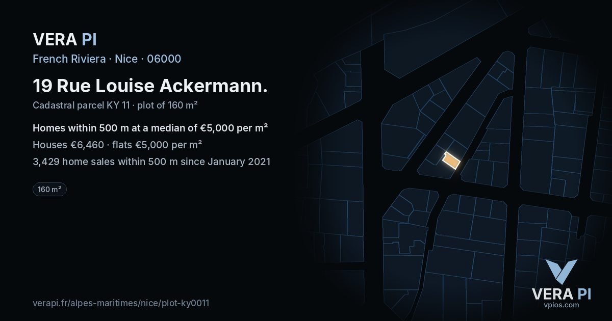 19 Rue Louise Ackermann, Nice at night – the plot lit, the parcels around coloured by the prices near them