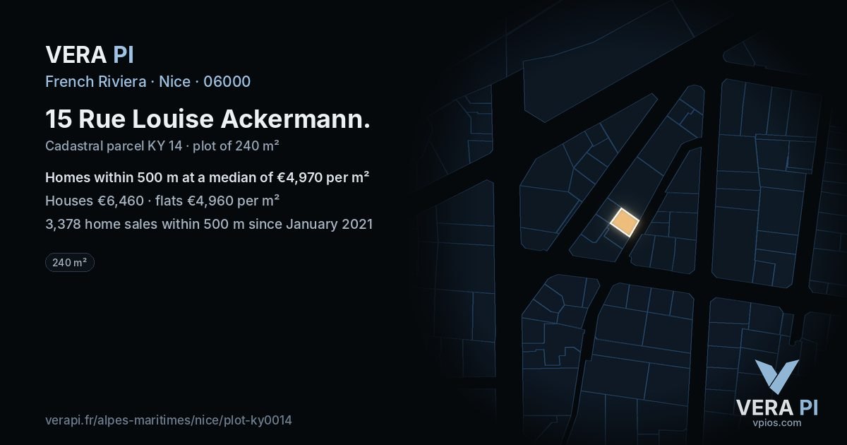 15 Rue Louise Ackermann, Nice at night – the plot lit, the parcels around coloured by the prices near them