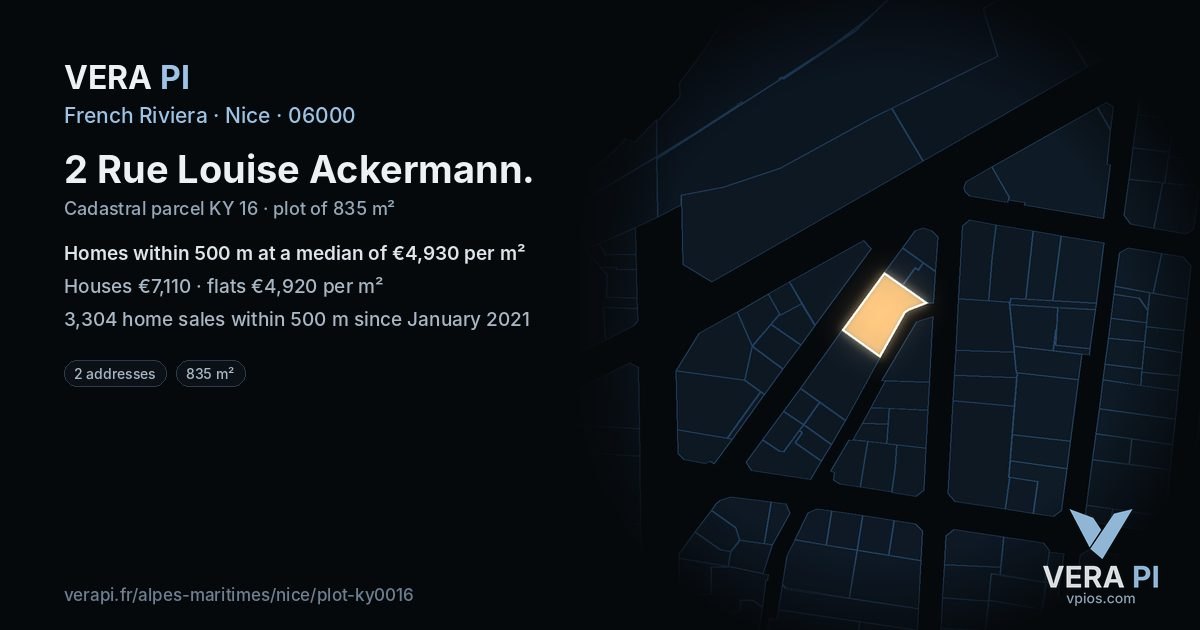 2 Rue Louise Ackermann, Nice at night – the plot lit, the parcels around coloured by the prices near them