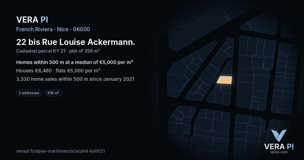 22 bis Rue Louise Ackermann, Nice at night – the plot lit, the parcels around coloured by the prices near them