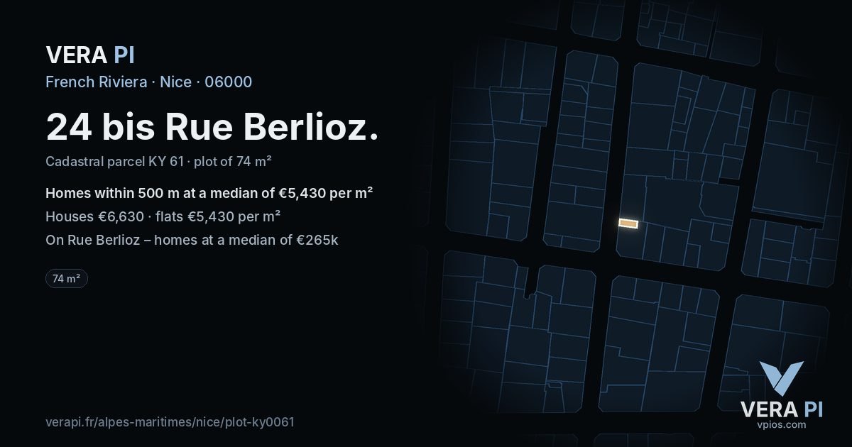 24 bis Rue Berlioz, Nice at night – the plot lit, the parcels around coloured by the prices near them