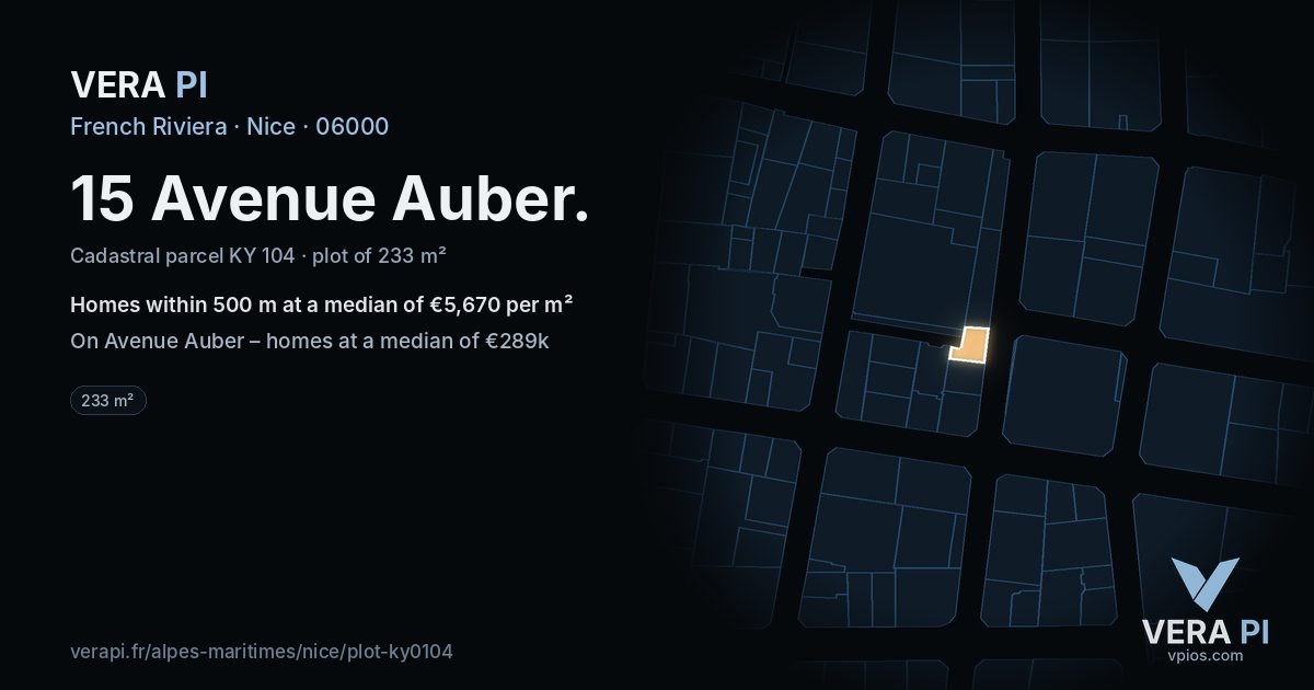 15 Avenue Auber, Nice at night – the plot lit, the parcels around coloured by the prices near them