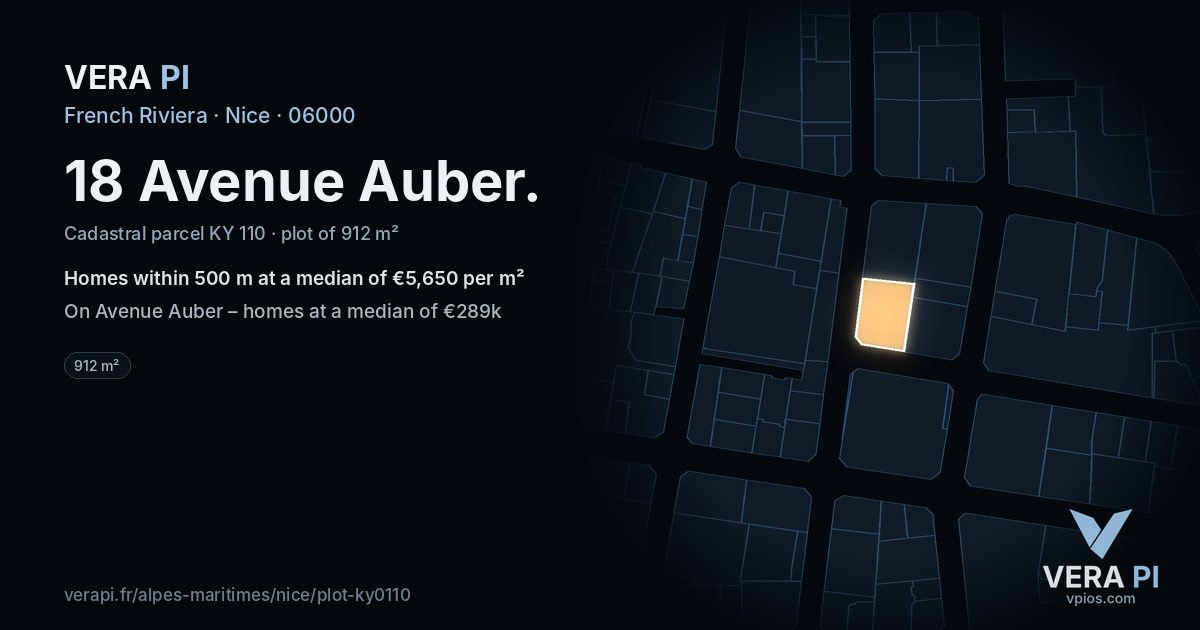 18 Avenue Auber, Nice at night – the plot lit, the parcels around coloured by the prices near them