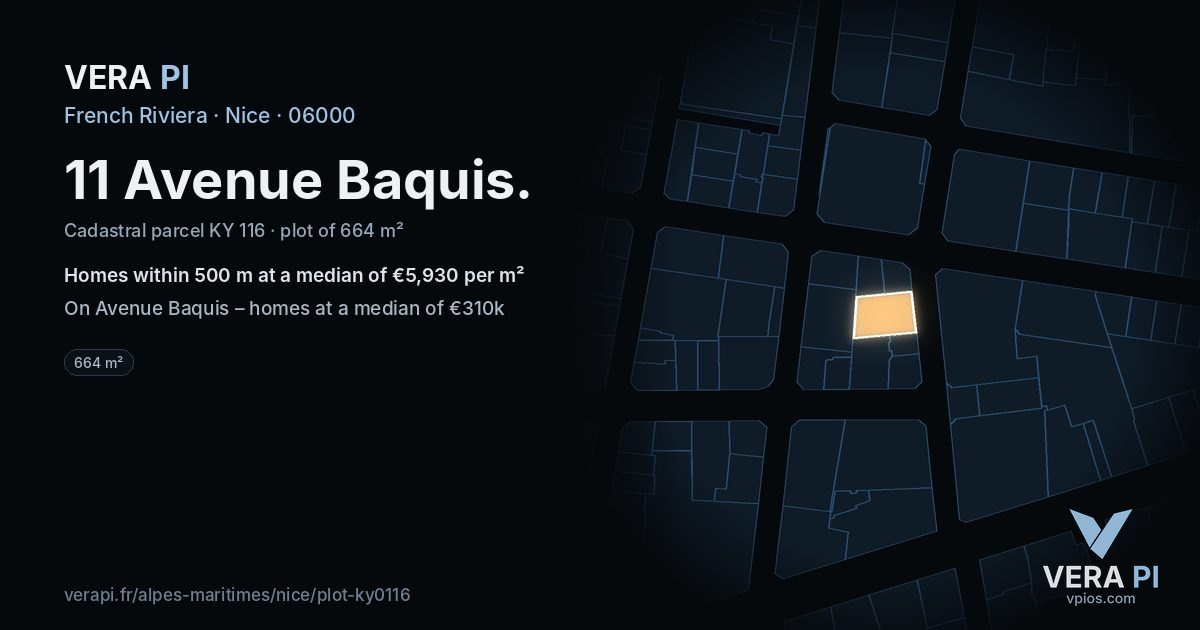 11 Avenue Baquis, Nice at night – the plot lit, the parcels around coloured by the prices near them
