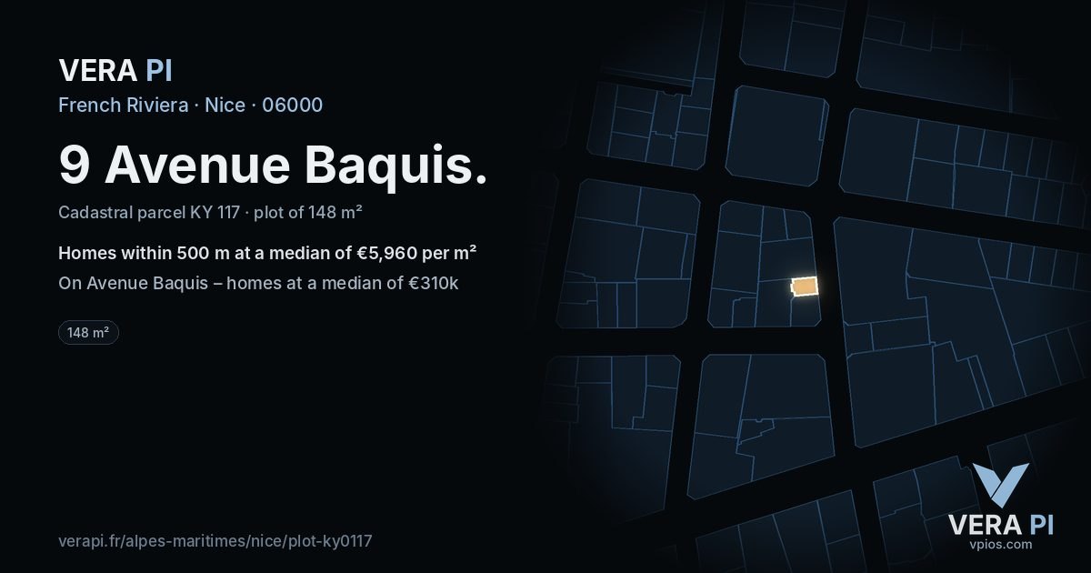 9 Avenue Baquis, Nice at night – the plot lit, the parcels around coloured by the prices near them