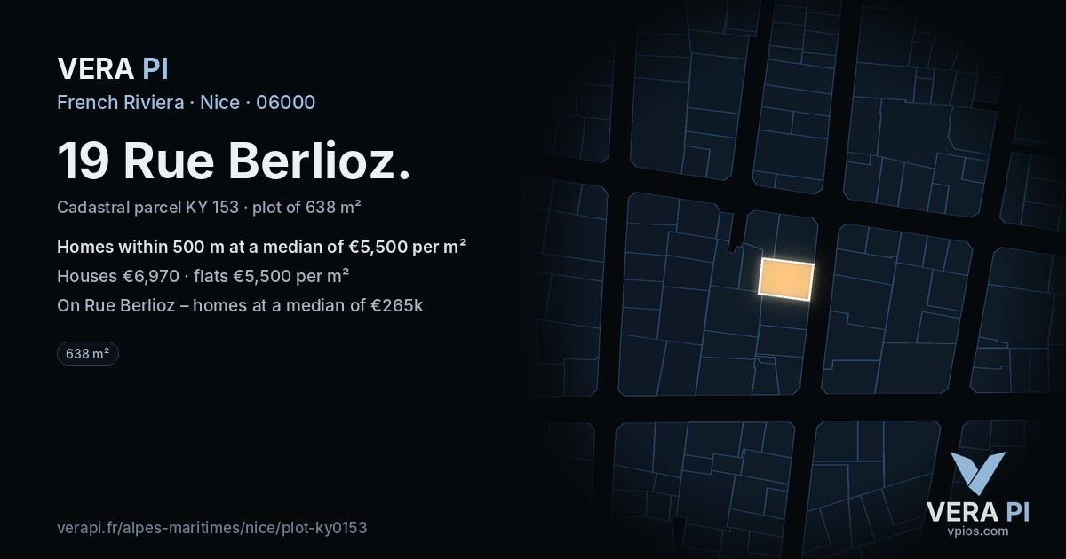 19 Rue Berlioz, Nice at night – the plot lit, the parcels around coloured by the prices near them