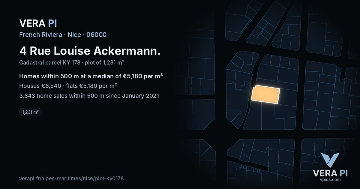 4 Rue Louise Ackermann, Nice at night – the plot lit, the parcels around coloured by the prices near them