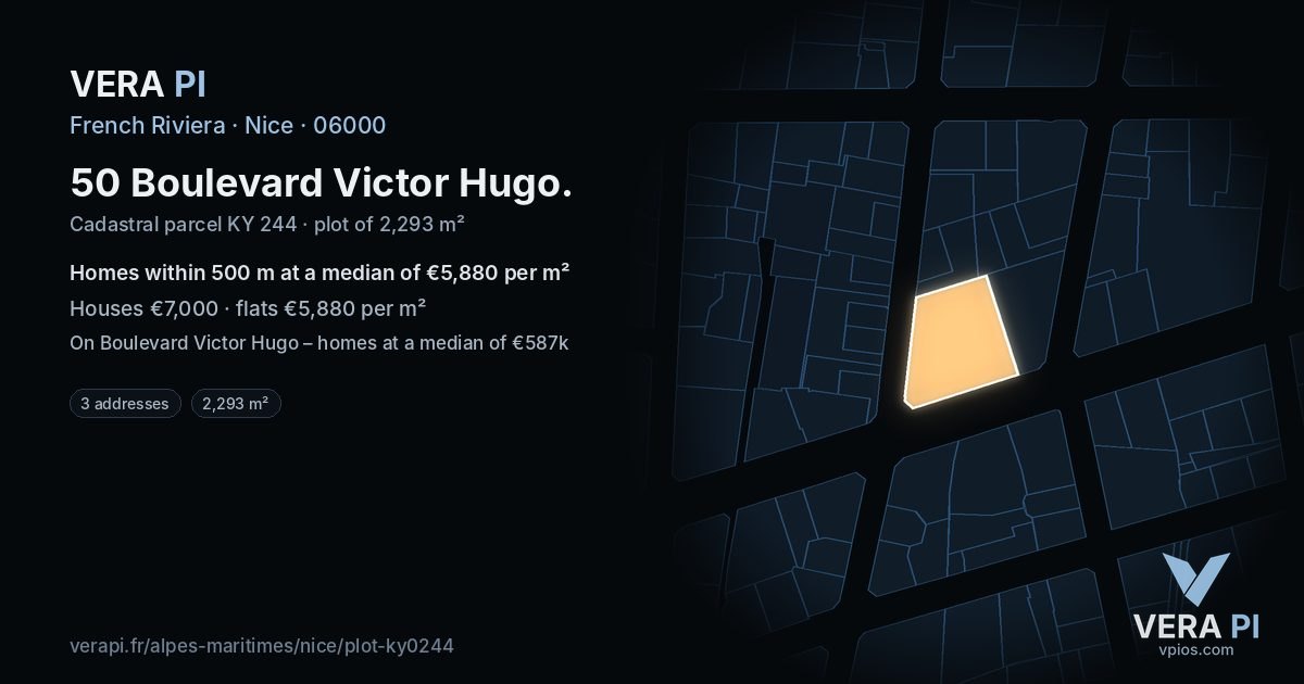 50 Boulevard Victor Hugo, Nice at night – the plot lit, the parcels around coloured by the prices near them