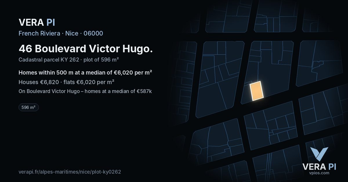 46 Boulevard Victor Hugo, Nice at night – the plot lit, the parcels around coloured by the prices near them
