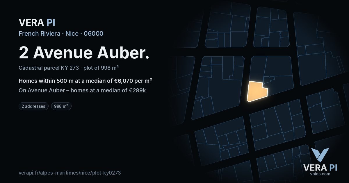 2 Avenue Auber, Nice at night – the plot lit, the parcels around coloured by the prices near them