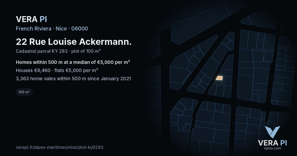 22 Rue Louise Ackermann, Nice at night – the plot lit, the parcels around coloured by the prices near them