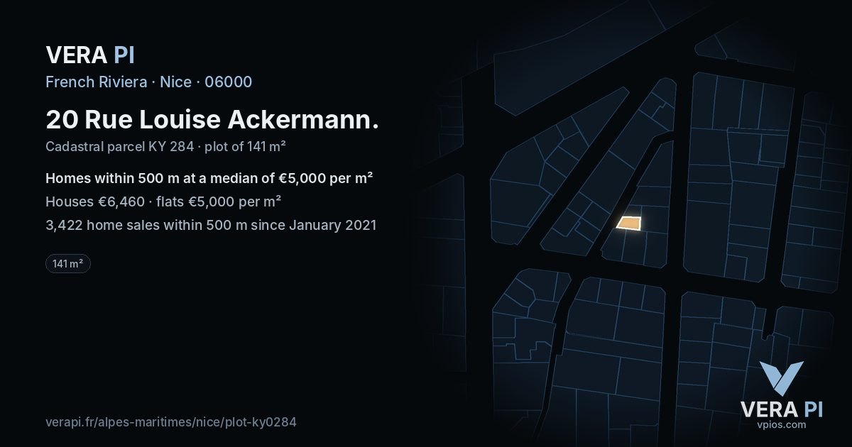 20 Rue Louise Ackermann, Nice at night – the plot lit, the parcels around coloured by the prices near them