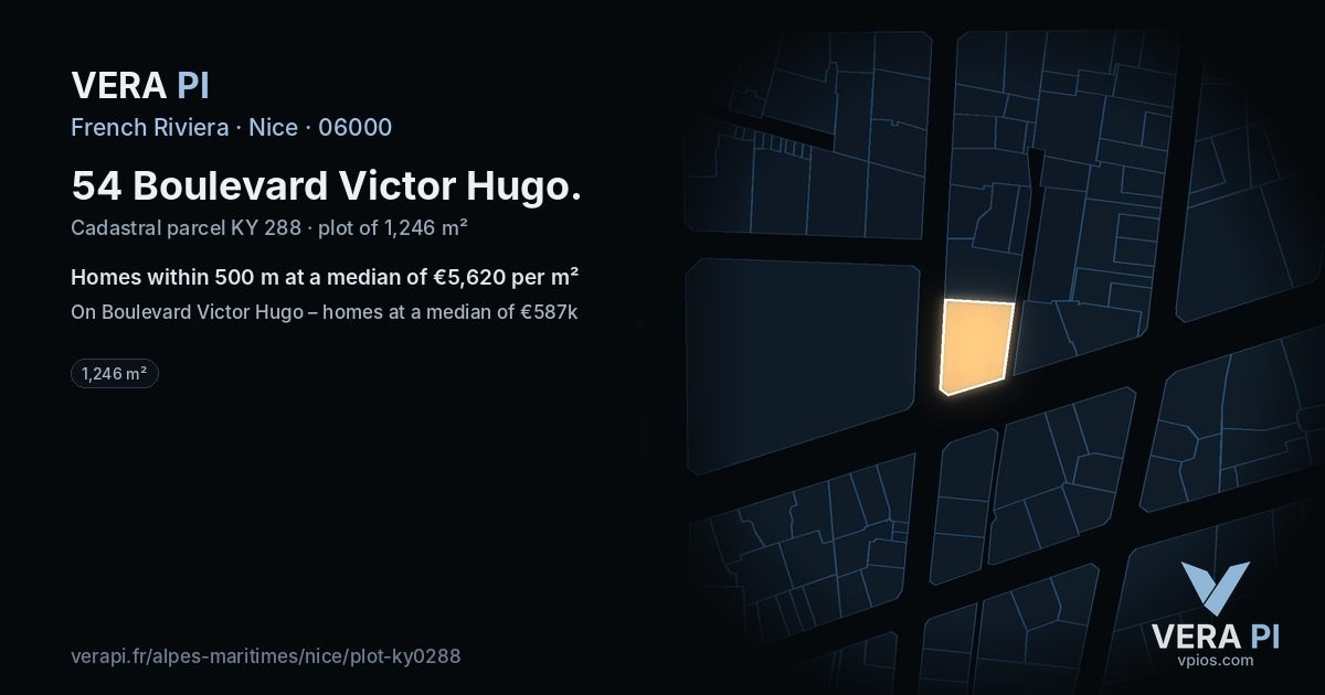 54 Boulevard Victor Hugo, Nice at night – the plot lit, the parcels around coloured by the prices near them
