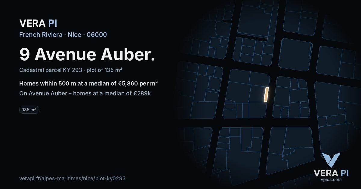 9 Avenue Auber, Nice at night – the plot lit, the parcels around coloured by the prices near them