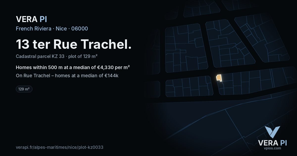 13 ter Rue Trachel, Nice at night – the plot lit, the parcels around coloured by the prices near them