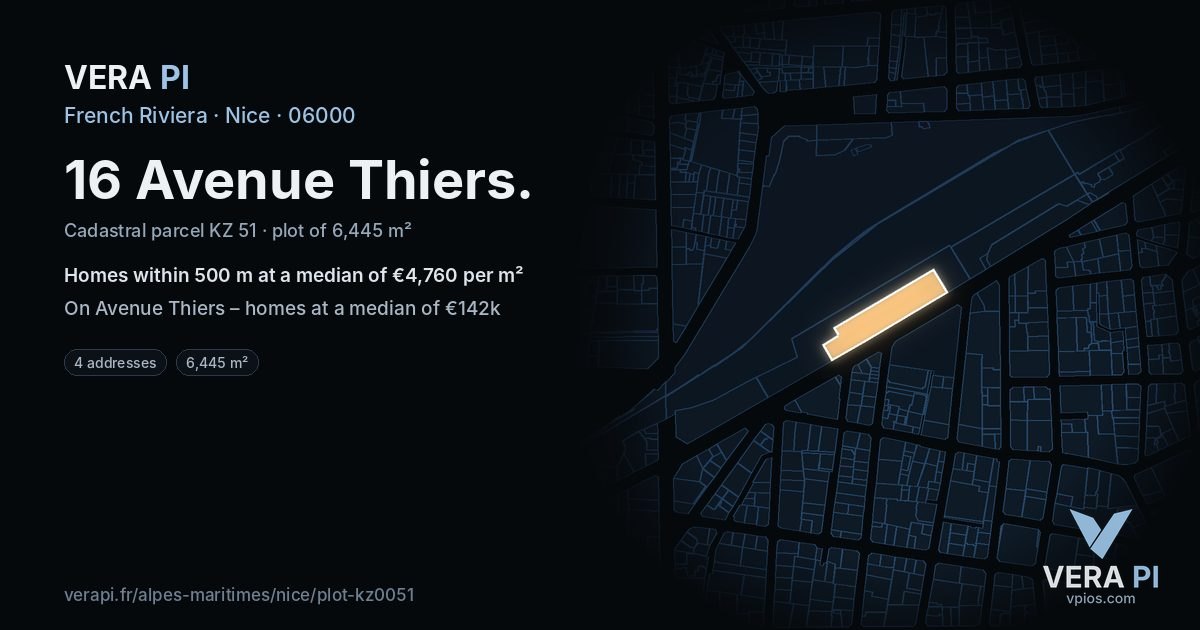 16 Avenue Thiers, Nice at night – the plot lit, the parcels around coloured by the prices near them