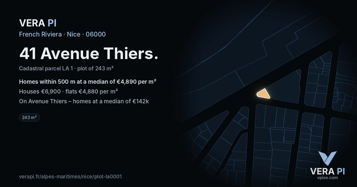 41 Avenue Thiers, Nice at night – the plot lit, the parcels around coloured by the prices near them