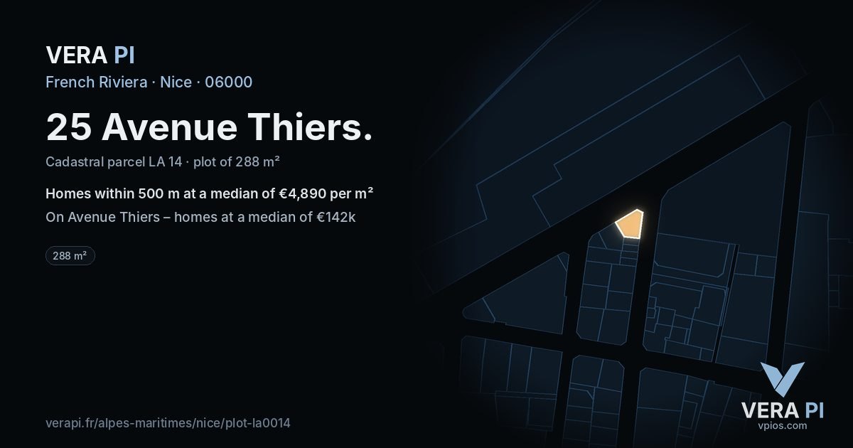25 Avenue Thiers, Nice at night – the plot lit, the parcels around coloured by the prices near them