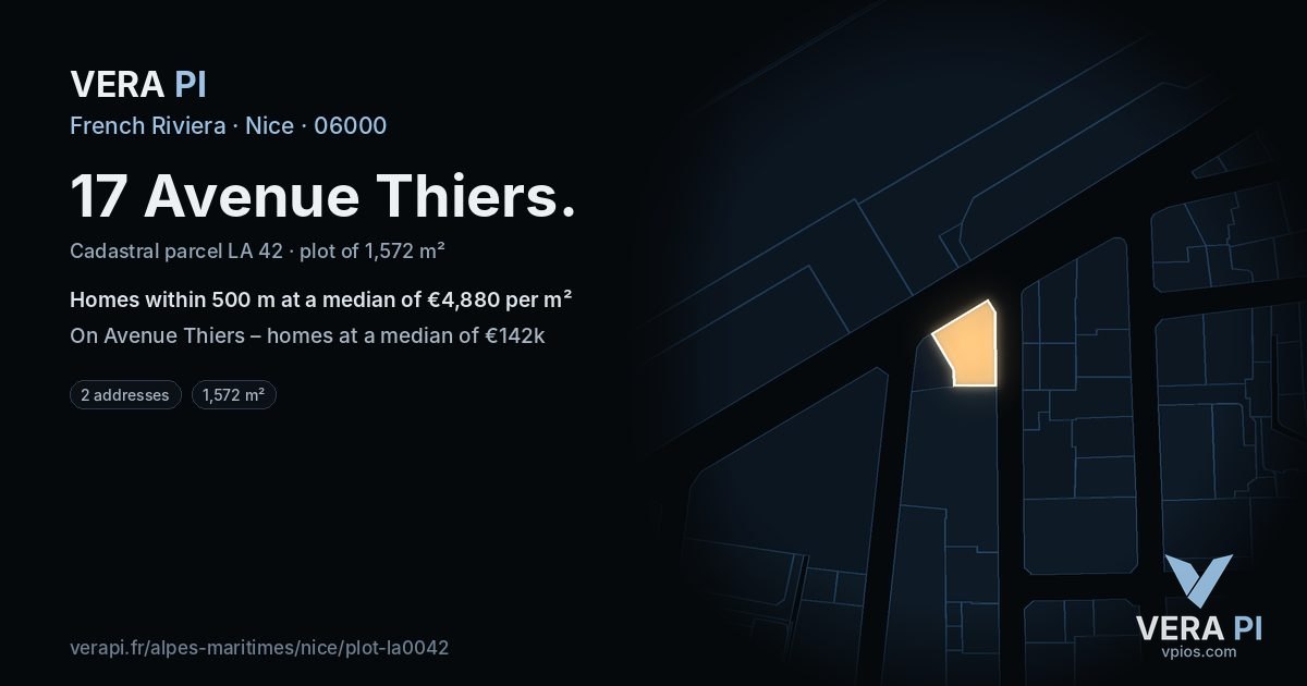 17 Avenue Thiers, Nice at night – the plot lit, the parcels around coloured by the prices near them