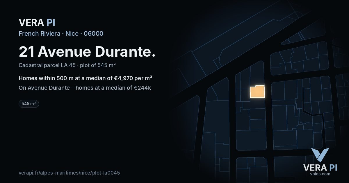 21 Avenue Durante, Nice at night – the plot lit, the parcels around coloured by the prices near them