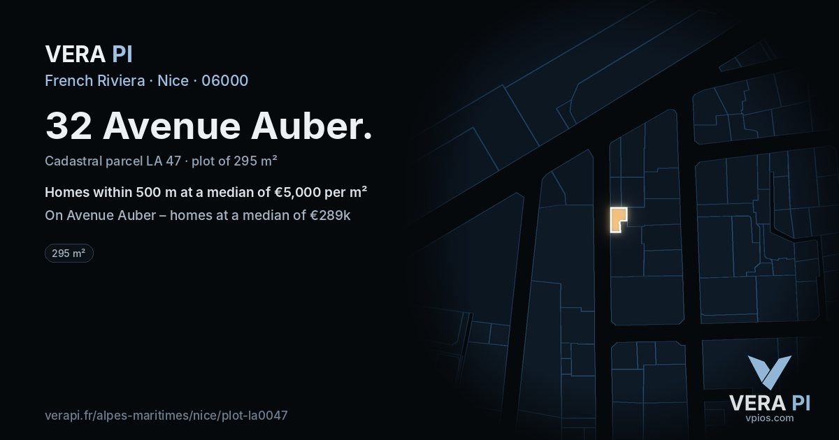 32 Avenue Auber, Nice at night – the plot lit, the parcels around coloured by the prices near them